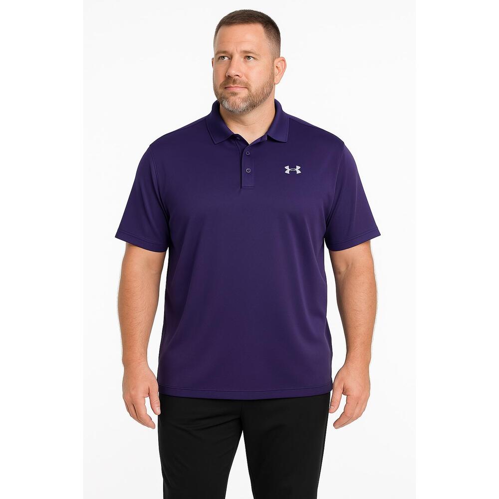 Under Armour Heat Gear Shirt 2XL Purple Polo Loose Fit Short Sleeve Athletic